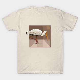 Stork Illustration Design in Geometric Brown Background T-Shirt